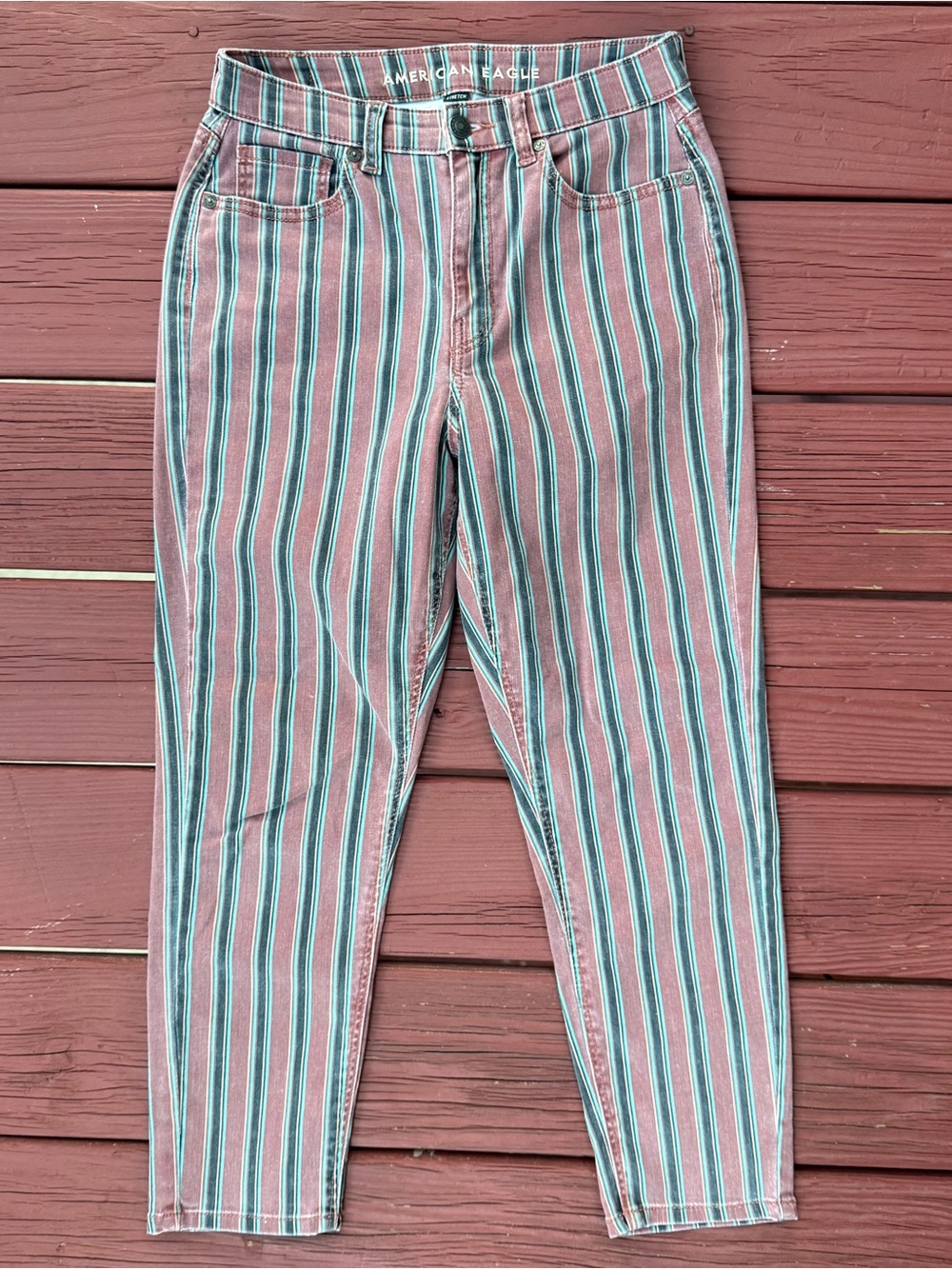 American Eagle Outfitters High-Rise Striped Mom Jeans